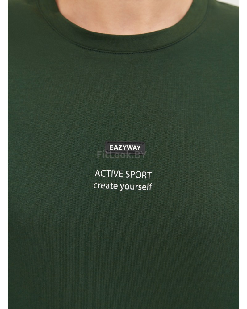 Футболка свободного силуэта ACTIVE SPORT create yourself с разрезом (хаки)
