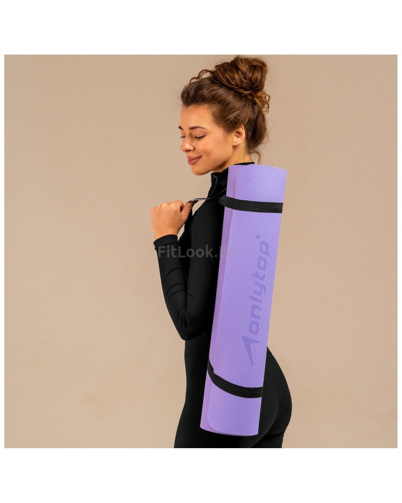 Коврик для фитнеса и йоги ONLYTOP, нескользящий, 183×61×0.6 см, цвет серый/фиолетовый
