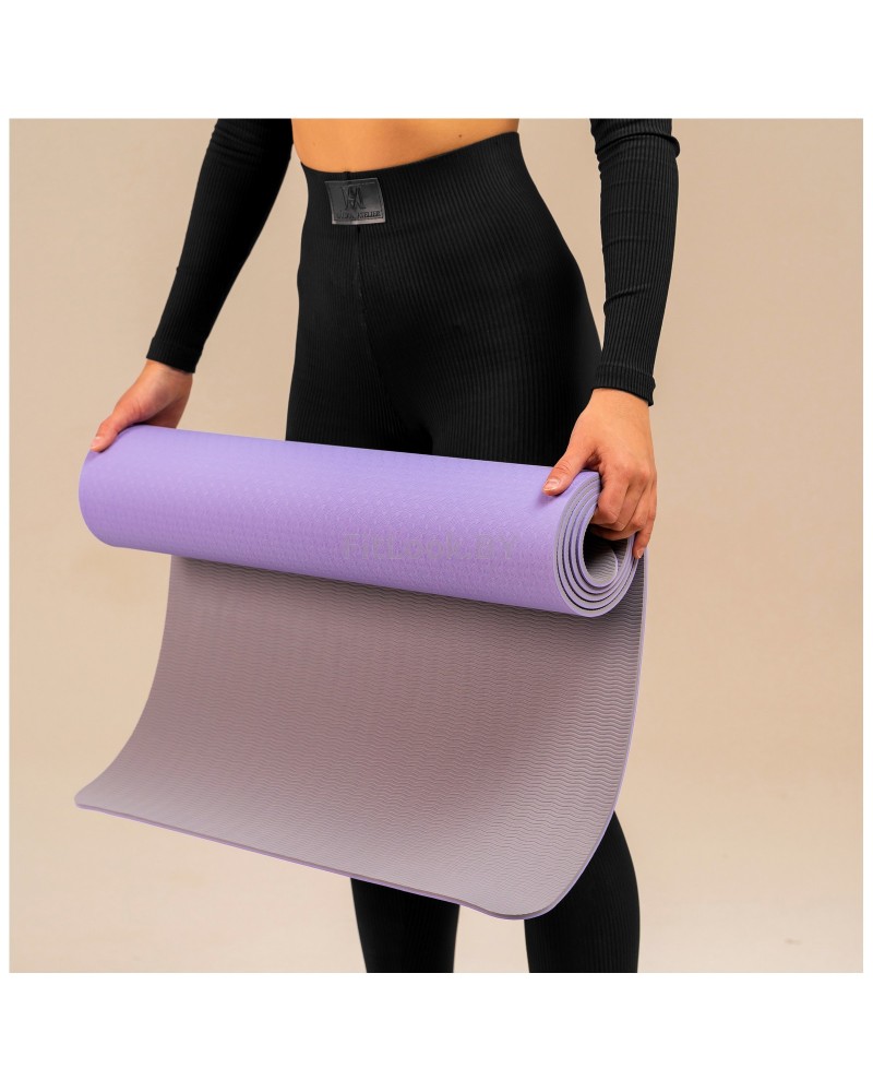 Коврик для фитнеса и йоги ONLYTOP, нескользящий, 183×61×0.6 см, цвет серый/фиолетовый