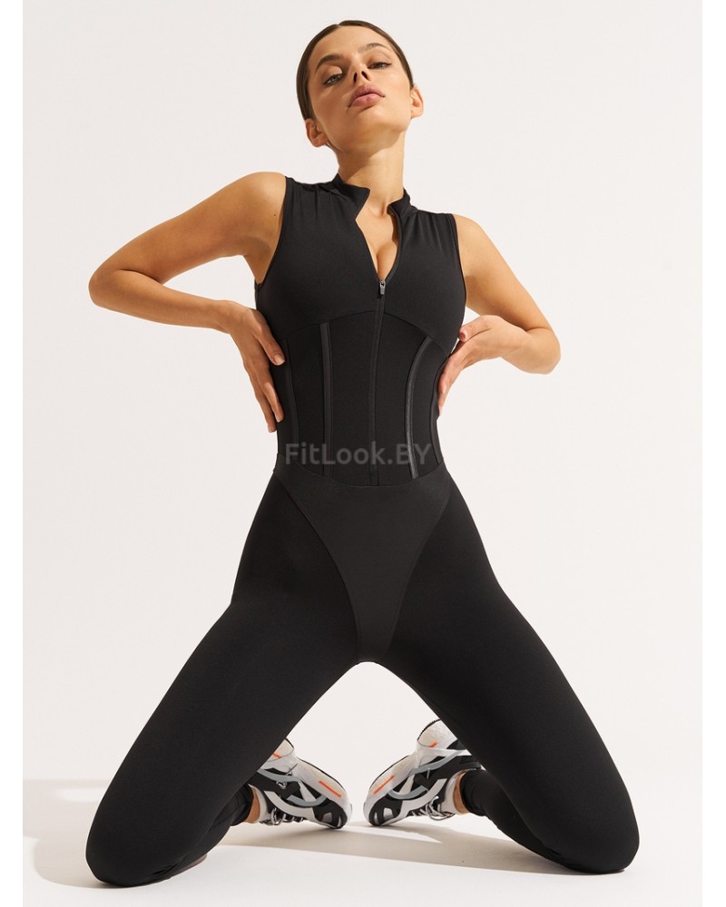 Комбинезон для фитнеса Corset Long Black  с фиксатором