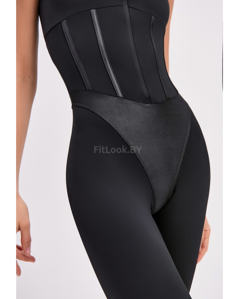 Комбинезон для фитнеса Corset Long Black  с фиксатором