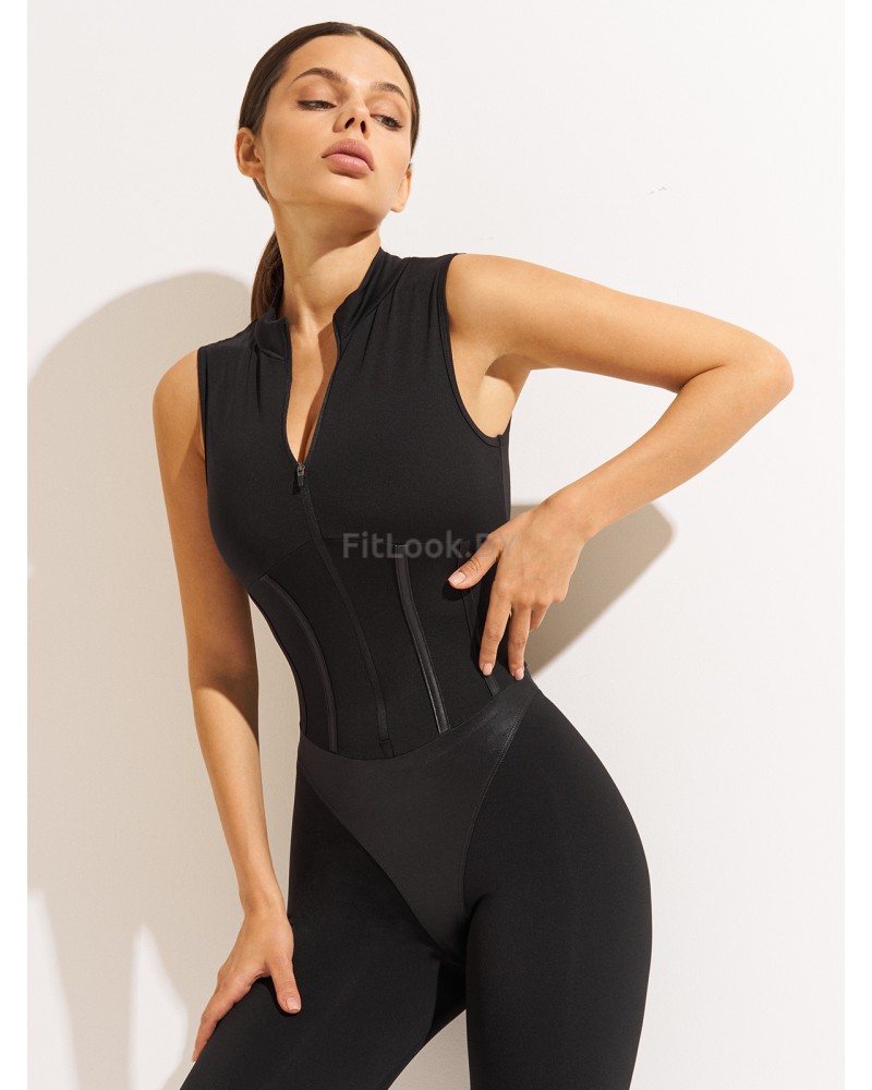 Комбинезон для фитнеса Corset Long Black  с фиксатором