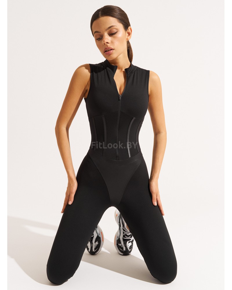 Комбинезон для фитнеса Corset Long Black  с фиксатором