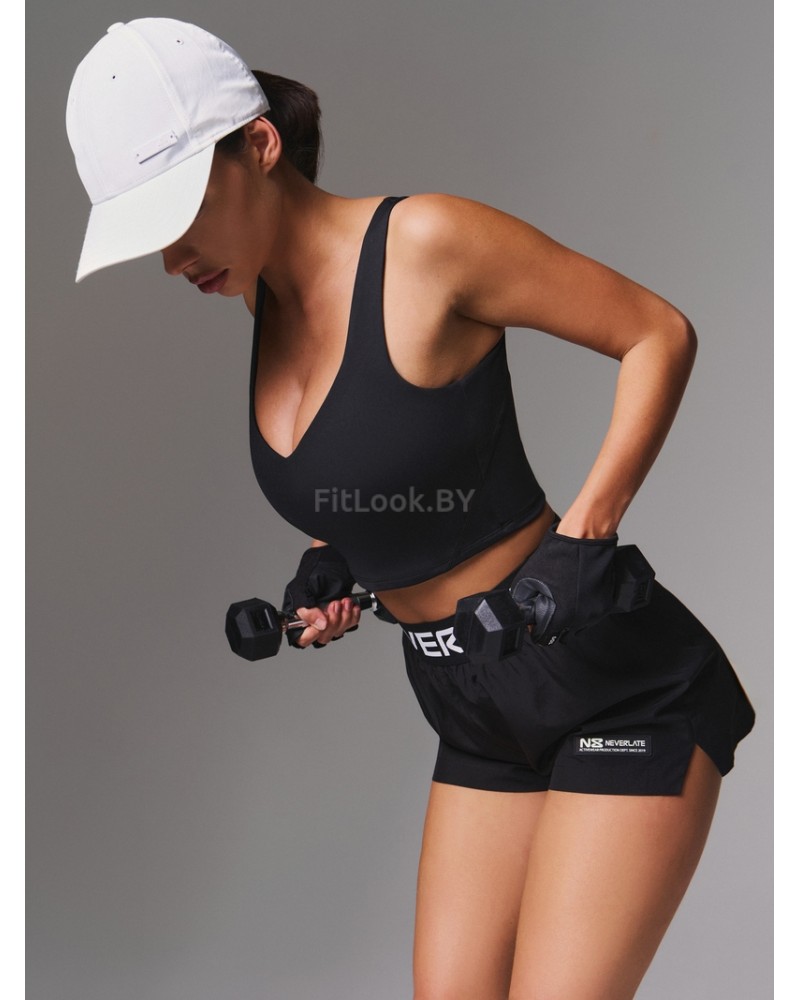 Спортивный топ-бра удлиненный Neverlate  V-BRA Long Black