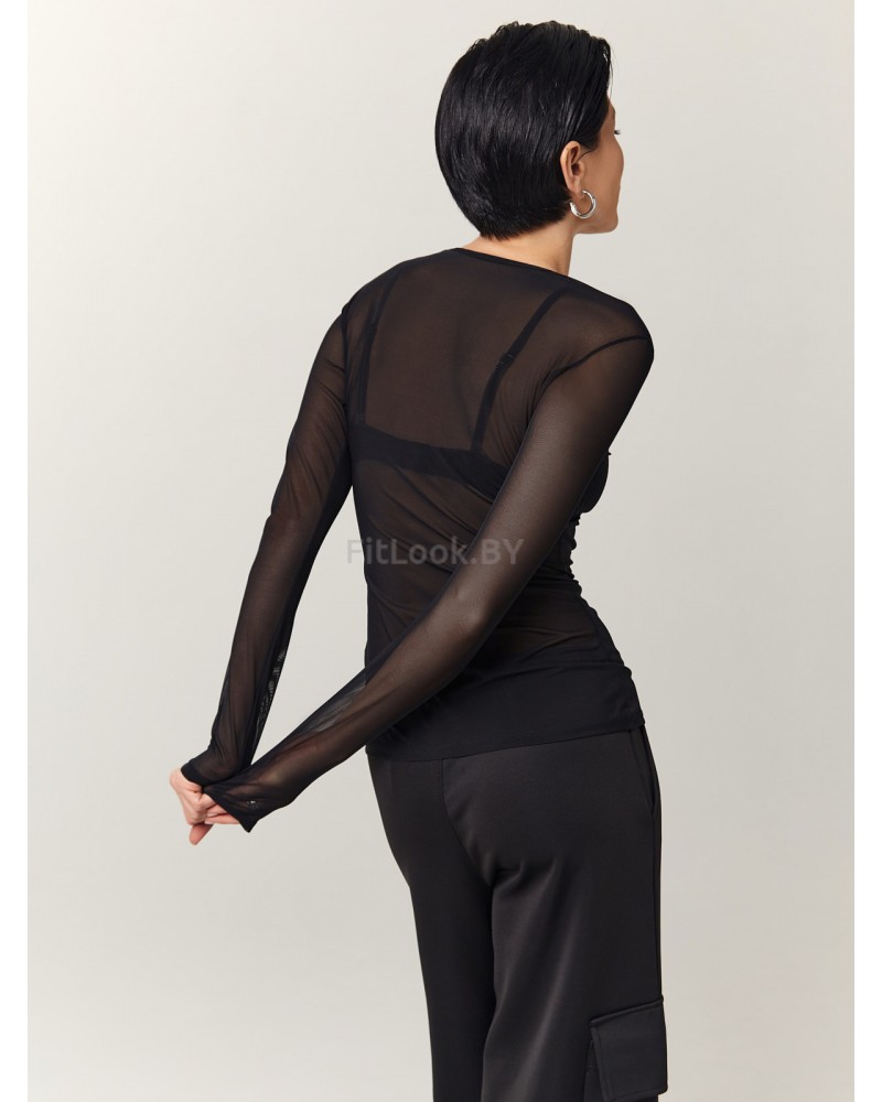 Базовый укороченый рашгард из эластичной сетки с длинным рукавом