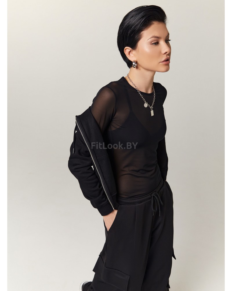 Базовый укороченый рашгард из эластичной сетки с длинным рукавом