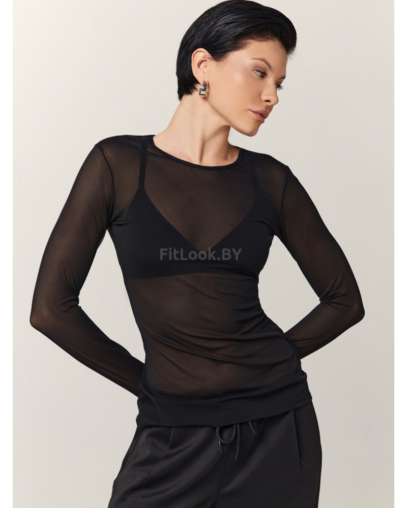Базовый укороченый рашгард из эластичной сетки с длинным рукавом