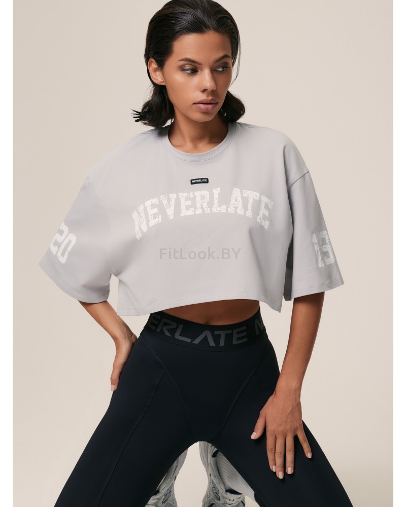 Укороченная серая футболка оверсайз Neverlate