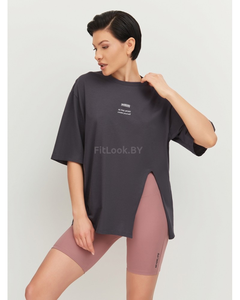 Футболка свободного силуэта ACTIVE SPORT create yourself с разрезом (графит)