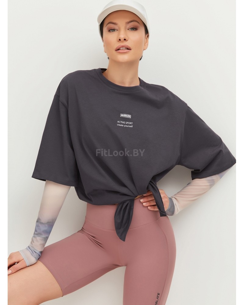 Футболка свободного силуэта ACTIVE SPORT create yourself с разрезом (графит)