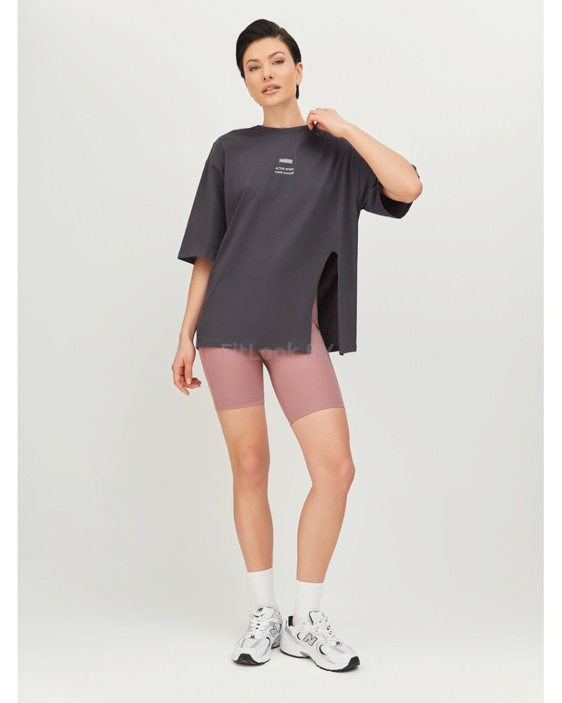 Футболка свободного силуэта ACTIVE SPORT create yourself с разрезом (графит)