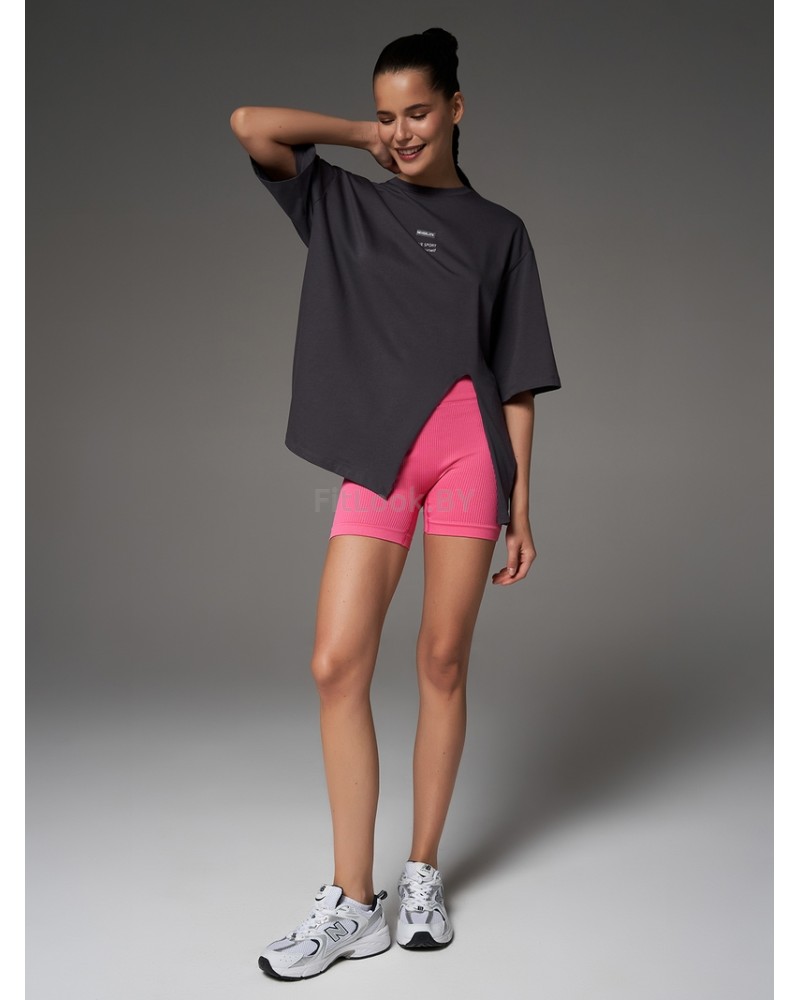 Футболка свободного силуэта ACTIVE SPORT create yourself с разрезом (графит)