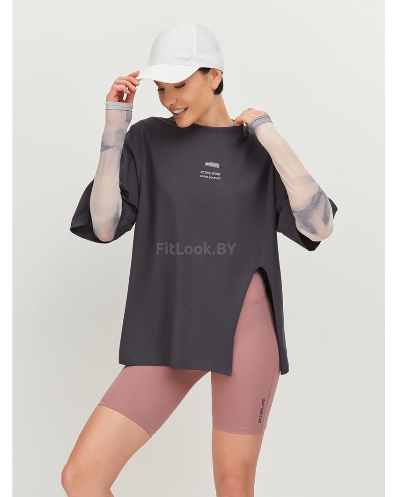 Футболка свободного силуэта ACTIVE SPORT create yourself с разрезом (графит)
