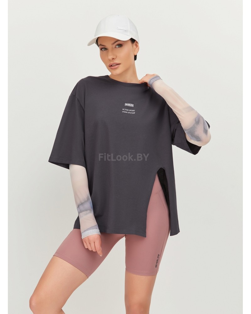 Футболка свободного силуэта ACTIVE SPORT create yourself с разрезом (графит)