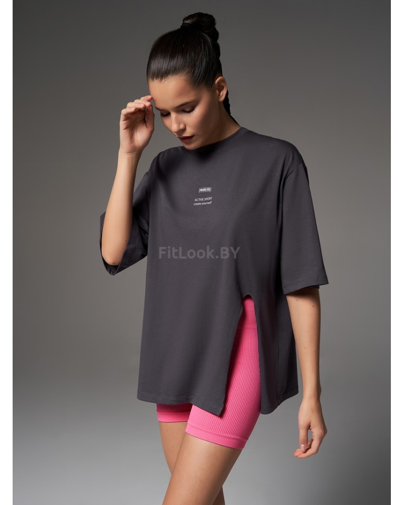 Футболка свободного силуэта ACTIVE SPORT create yourself с разрезом (графит)