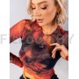 Укороченный принтованный рашгард  Neverlate Flame   из эластичной сетки с длинным рукавом