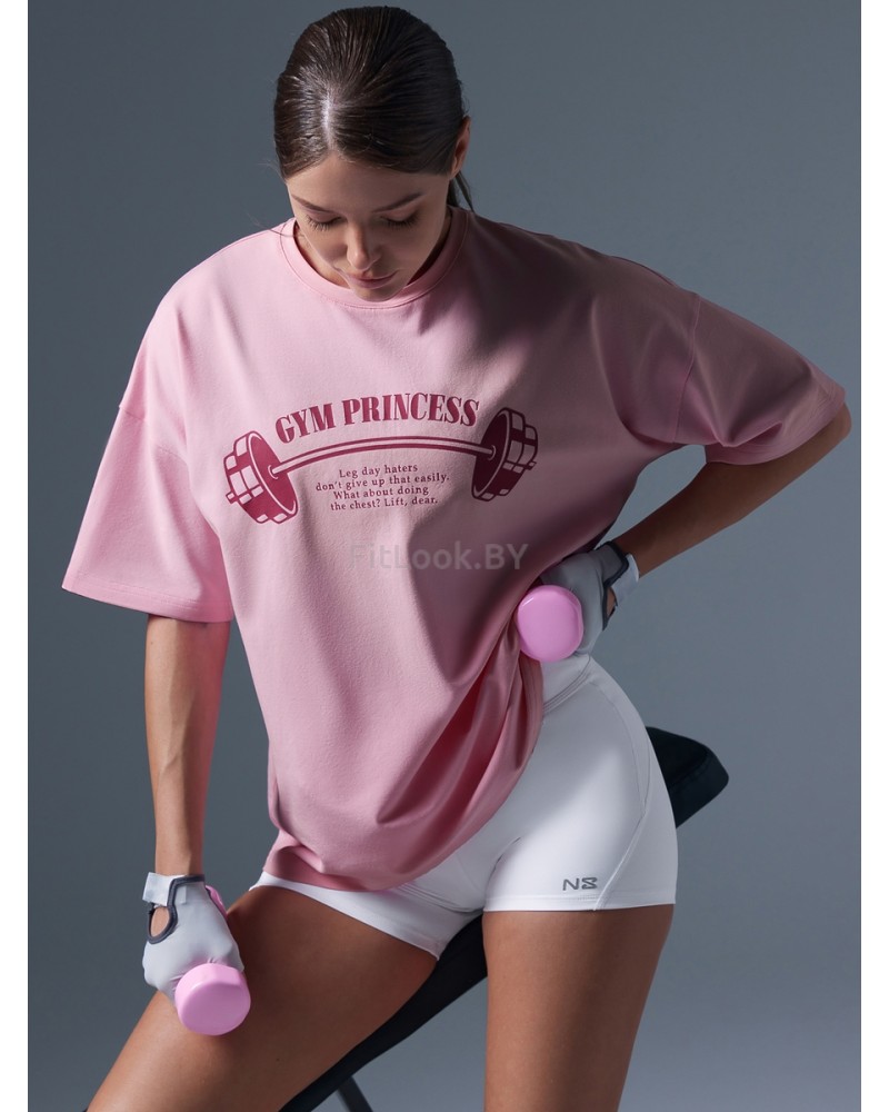 Оверсайз спортивная футболка GYM Princess розовая 
