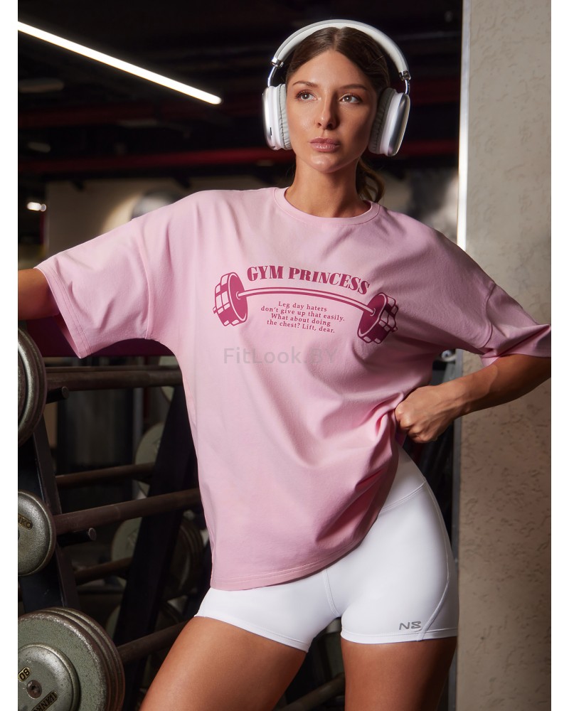 Оверсайз спортивная футболка GYM Princess розовая 