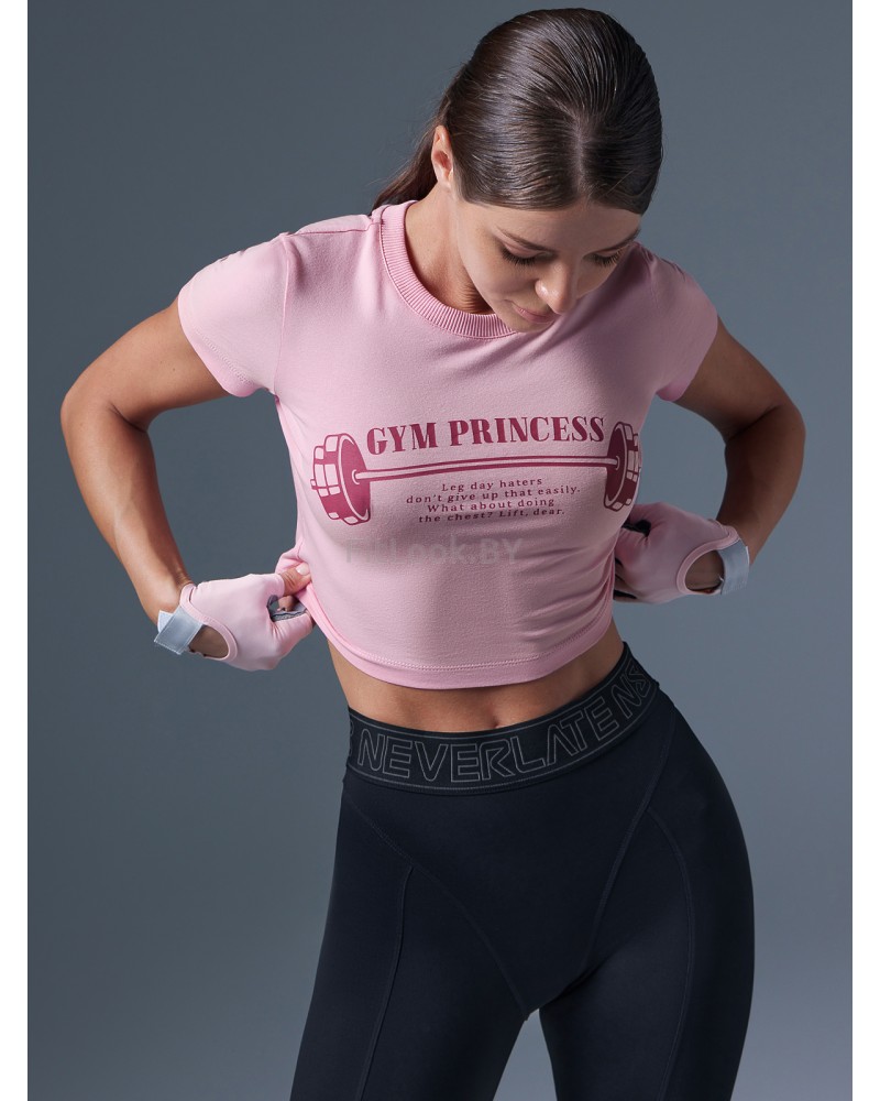 Укороченная спортивная футболка из хлопка GYM Princess розовая 