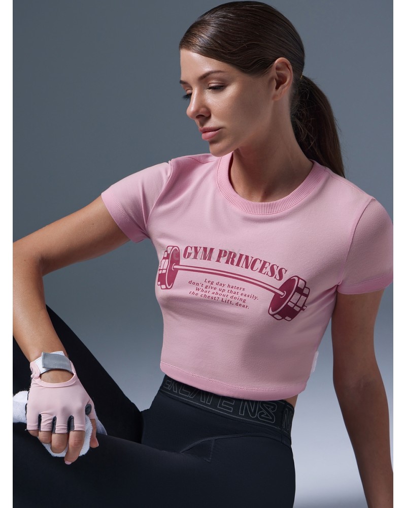 Укороченная спортивная футболка из хлопка GYM Princess розовая 