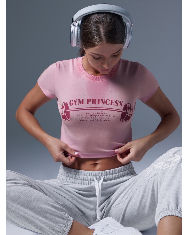 Укороченная спортивная футболка из хлопка GYM Princess розовая 