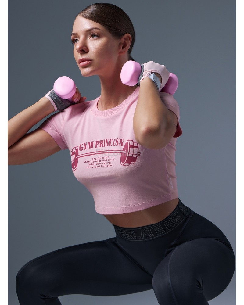 Укороченная спортивная футболка из хлопка GYM Princess розовая 