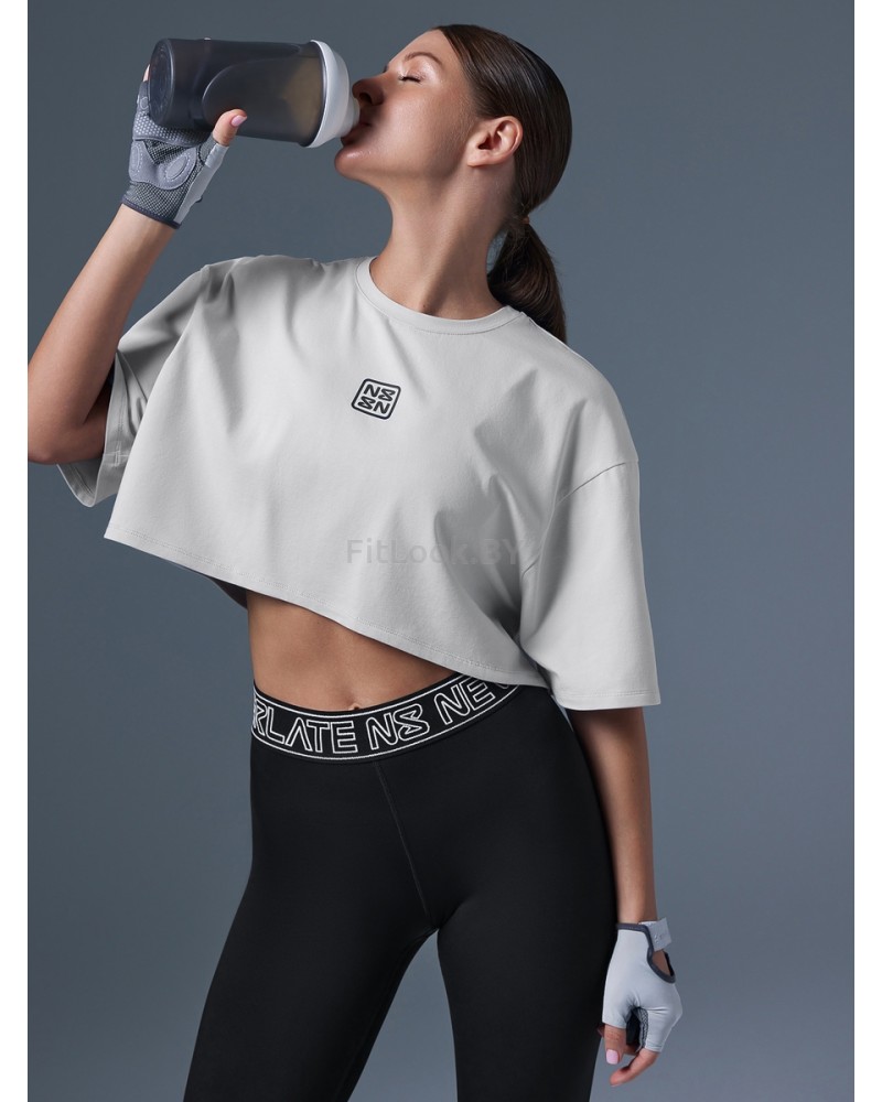 Укороченная серая футболка оверсайз Neverlate NS