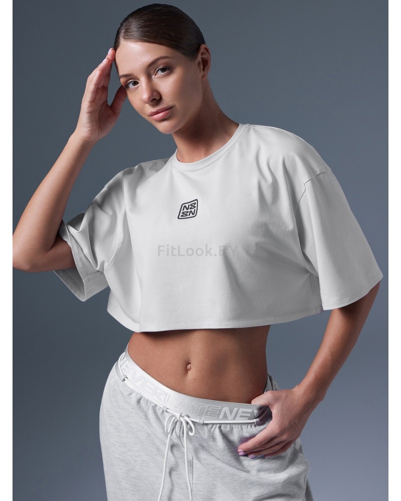 Укороченная серая футболка оверсайз Neverlate NS