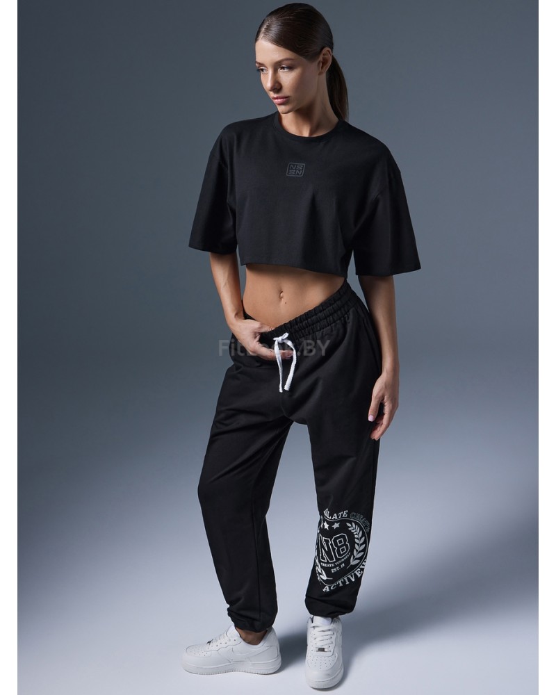 Укороченная чёрная футболка оверсайз Neverlate NS