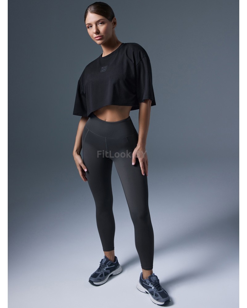 Укороченная чёрная футболка оверсайз Neverlate NS