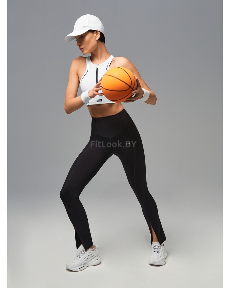 Леггинсы с высокой посадкой и разрезами по низу с поясом на подкладке