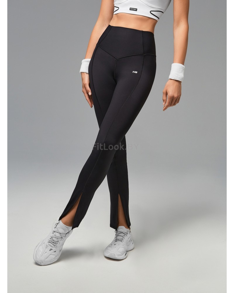 Леггинсы с высокой посадкой и разрезами по низу с поясом на подкладке