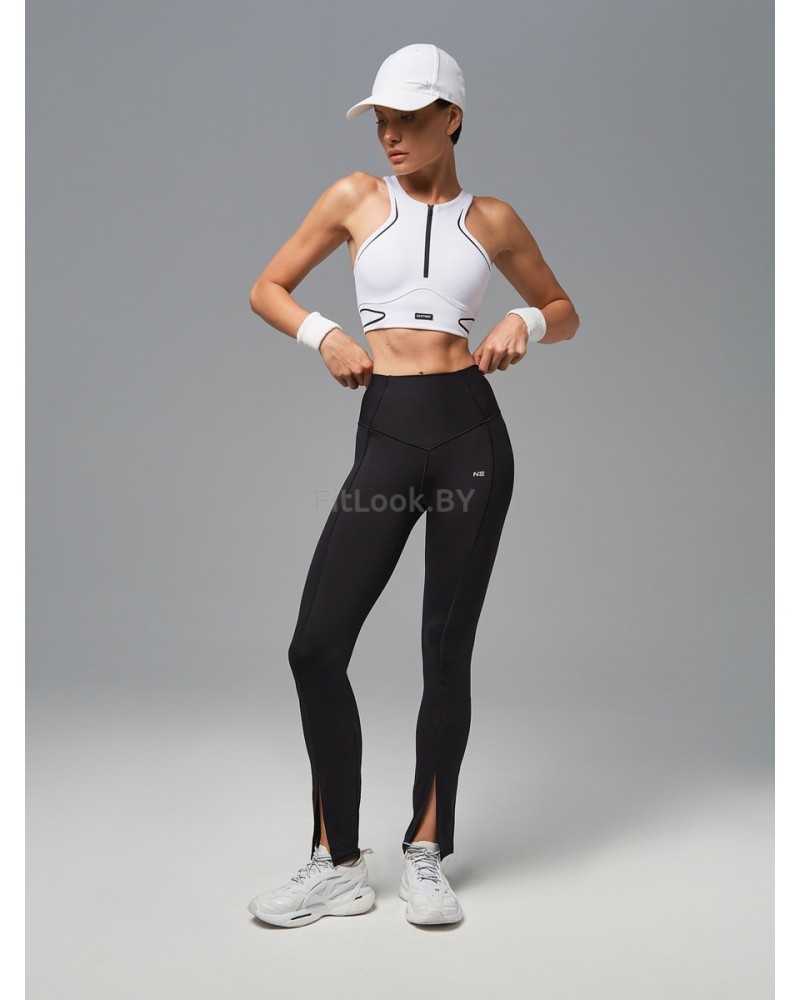 Леггинсы с высокой посадкой и разрезами по низу с поясом на подкладке
