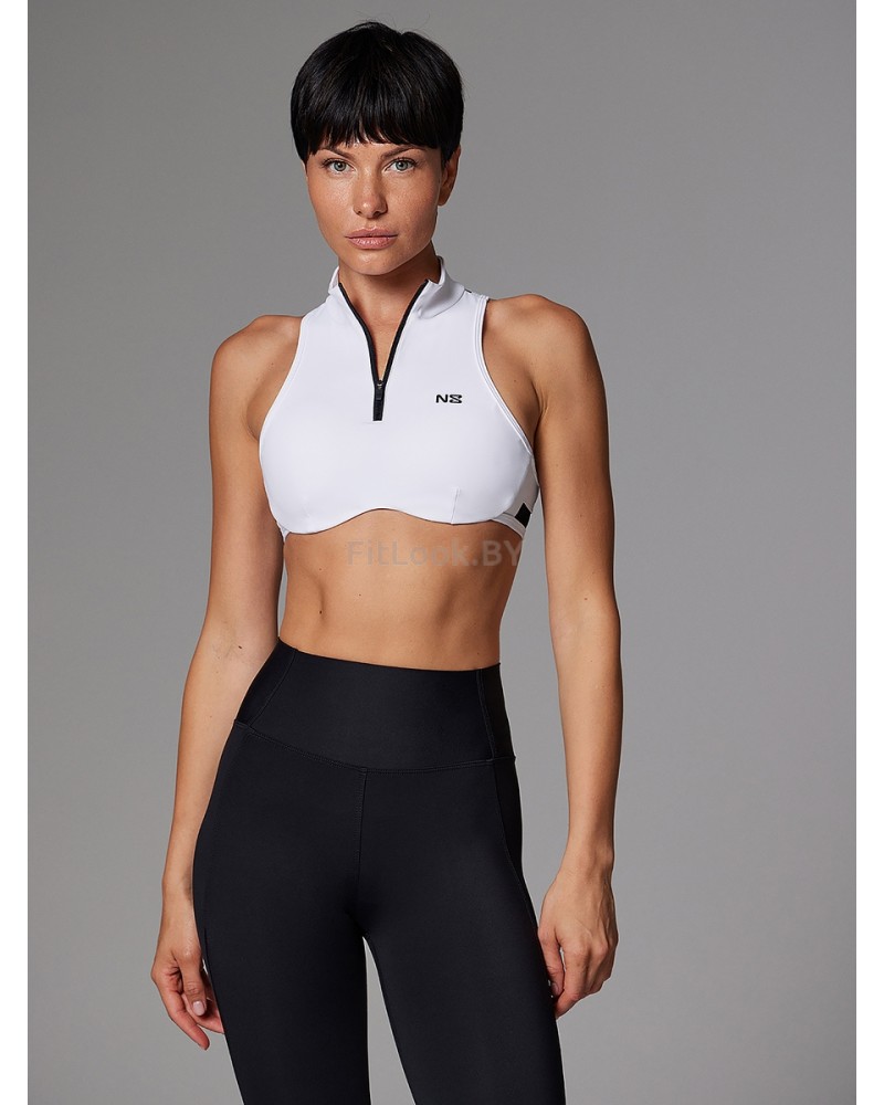 Белое спортивное бра на молнии Neverlate