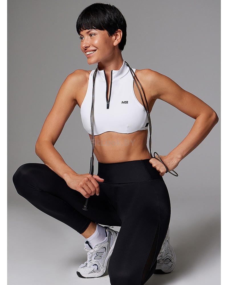 Белое спортивное бра на молнии Neverlate