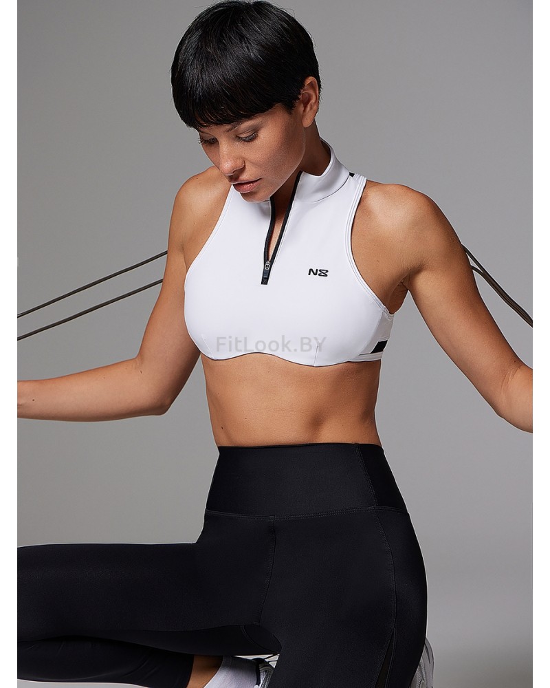 Белое спортивное бра на молнии Neverlate