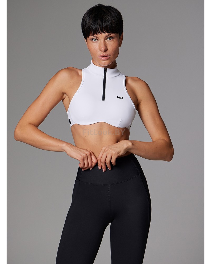 Белое спортивное бра на молнии Neverlate