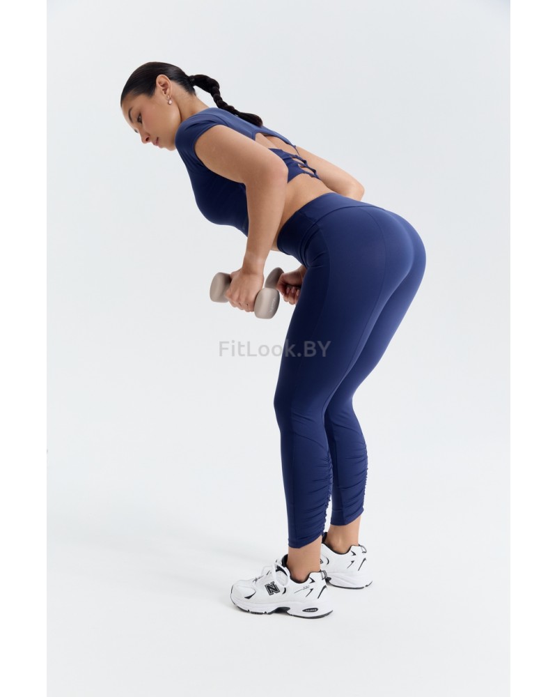 Синие леггинсы со сборочкой на ногах  Fira Blue