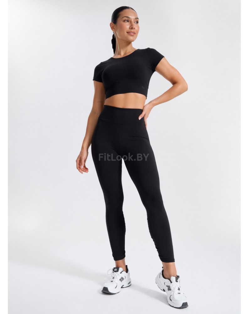 Чёрные леггинсы со сборочкой на ногах  Fira Black
