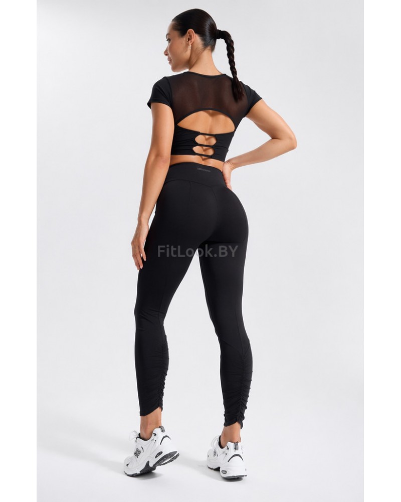 Чёрные леггинсы со сборочкой на ногах  Fira Black