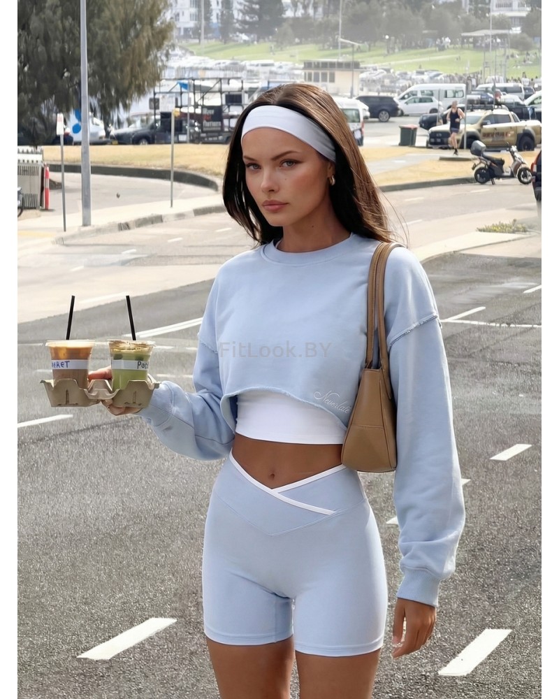 Укороченный свитшот объёмного кроя Crop Blue