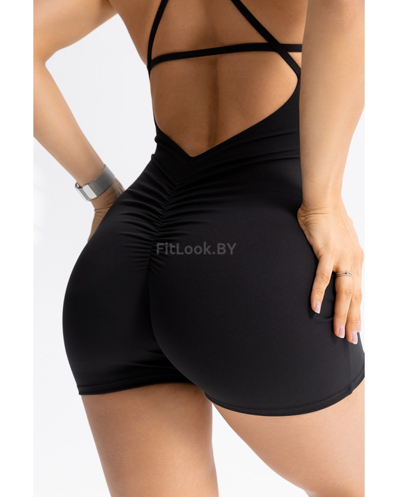 Короткий спортивный комбинезон Drape (Птичка) чёрный