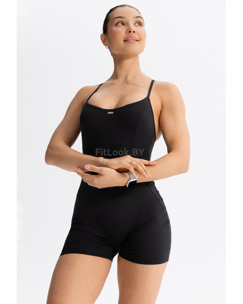 Короткий спортивный комбинезон Drape (Птичка) чёрный