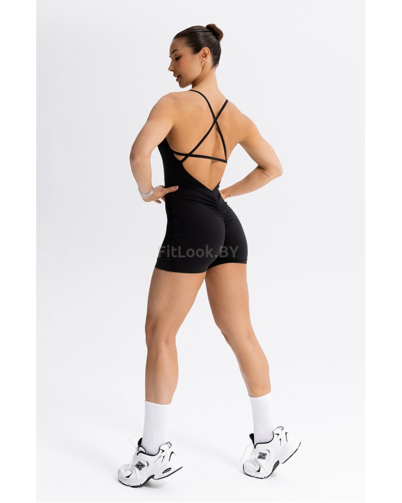 Короткий спортивный комбинезон Drape (Птичка) чёрный