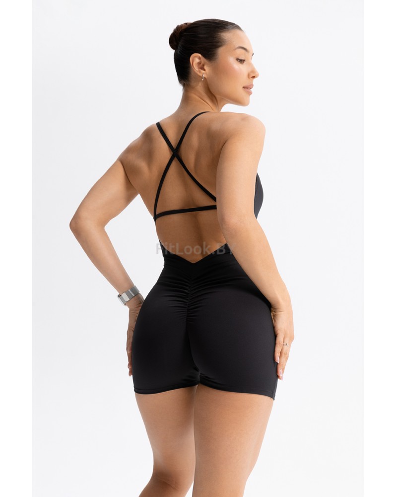 Короткий спортивный комбинезон Drape (Птичка) чёрный