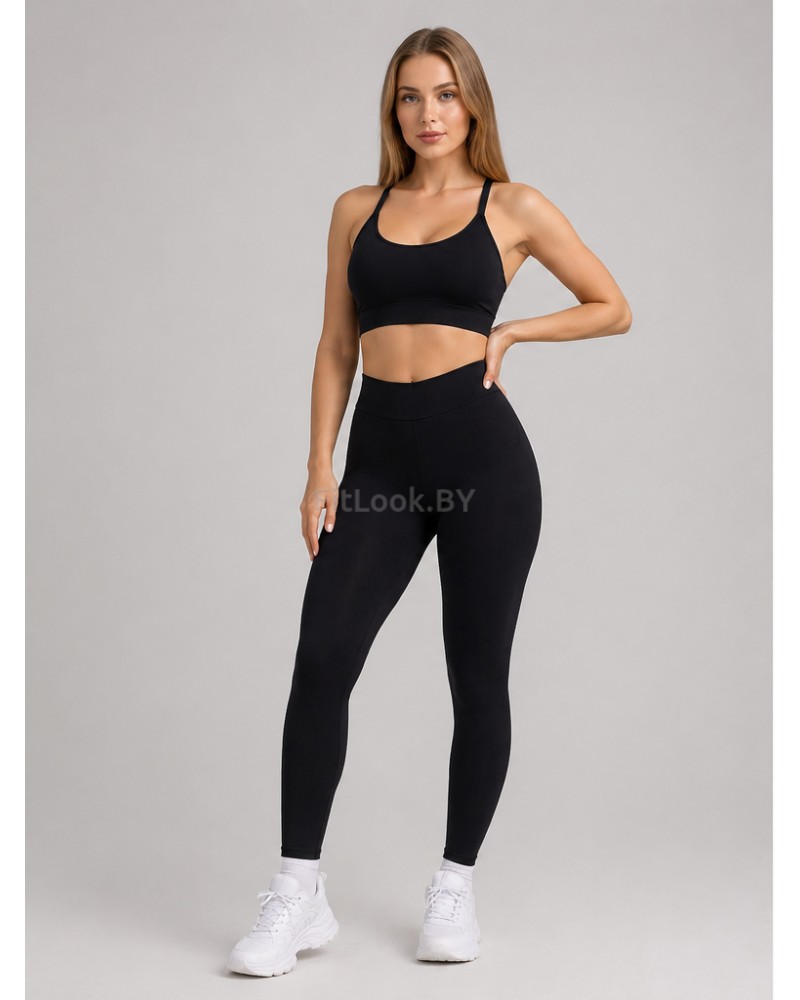 Лосины со сборочкой и V-образным поясом Shape Up (Чёрные)