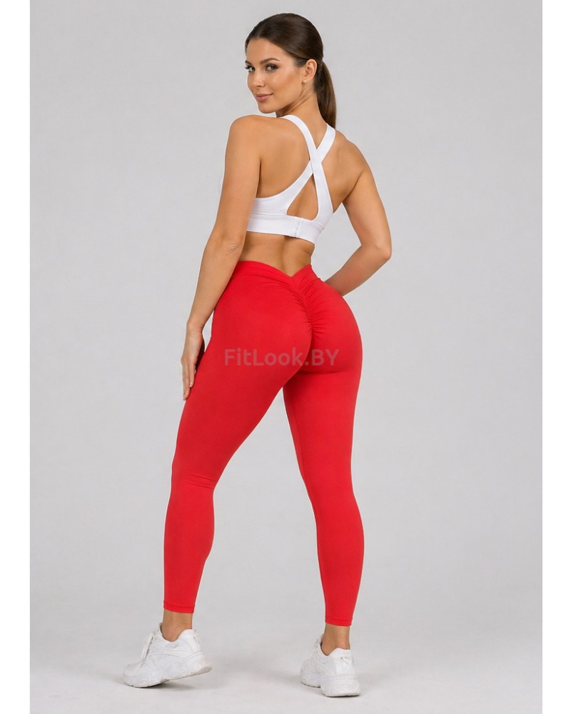 Лосины со сборочкой и V-образным поясом Shape Up (Красные)