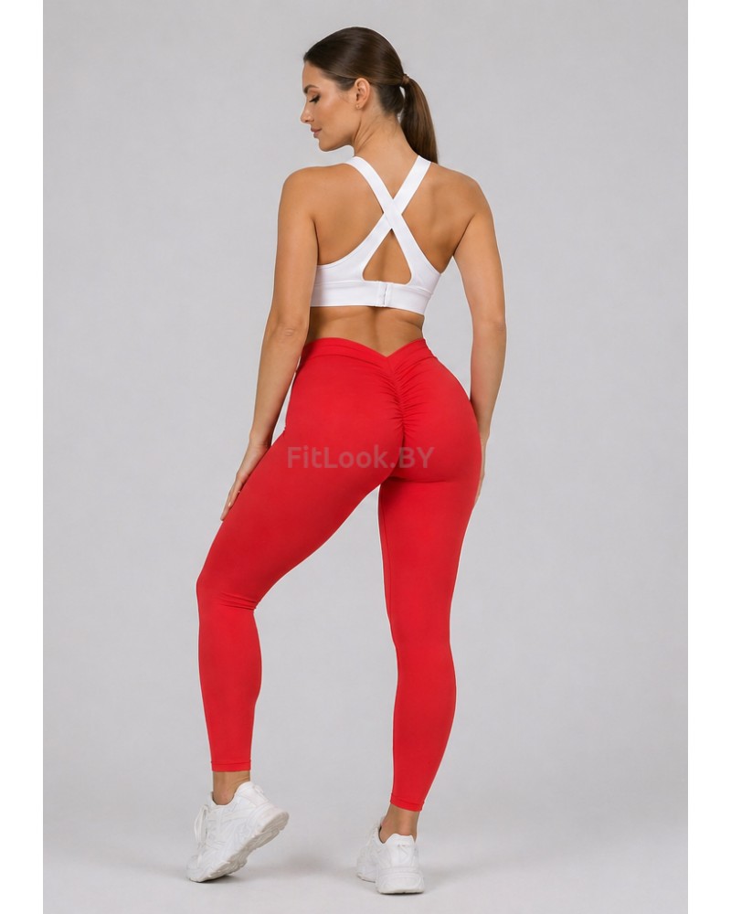 Лосины со сборочкой и V-образным поясом Shape Up (Красные)