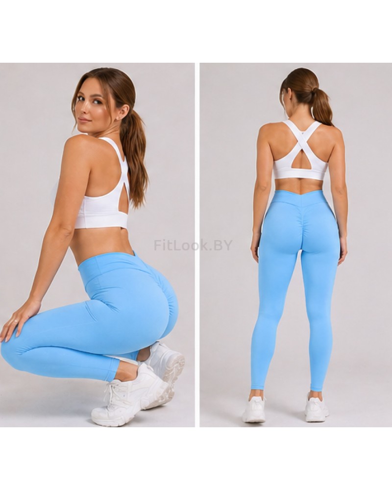 Лосины со сборочкой и V-образным поясом Shape Up (Голубые)