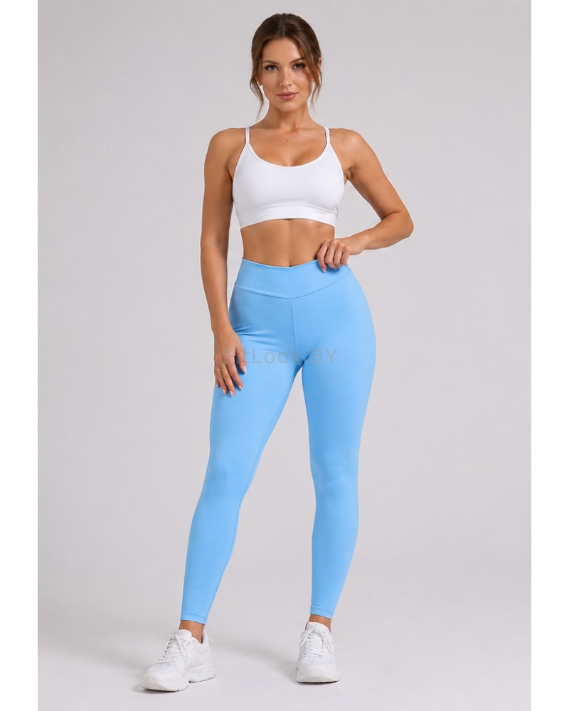 Лосины со сборочкой и V-образным поясом Shape Up (Голубые)